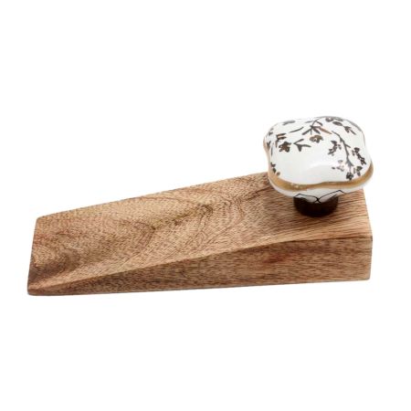Golden Leaf Flower Square Ceramic Wooden Door Stopper